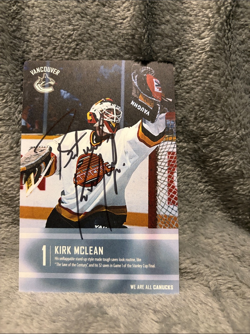 Kirk McLean Vancouver Canucks Autographed Fan appreciation Card